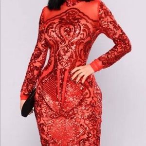 FASHION NOVA red mesh/ sequin dress